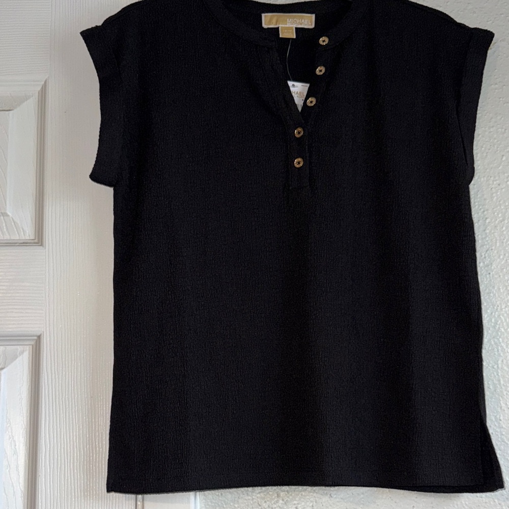 Michael Kors Black Short-Sleeve Henley Knit Top